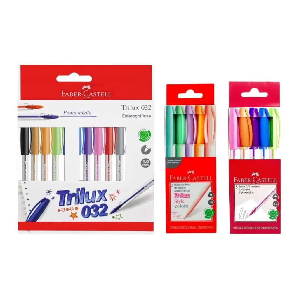 Caneta Esferográfica Média Trilux Colors Kit 10 e 5 Cores - Faber-Castell