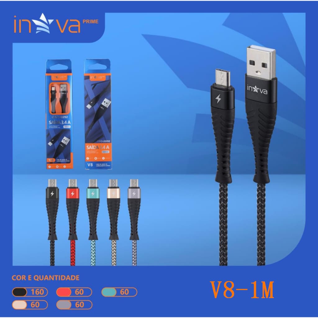 10pcs kit Cabo Inova Usb V8 Android /Type C/iphone 1Metros