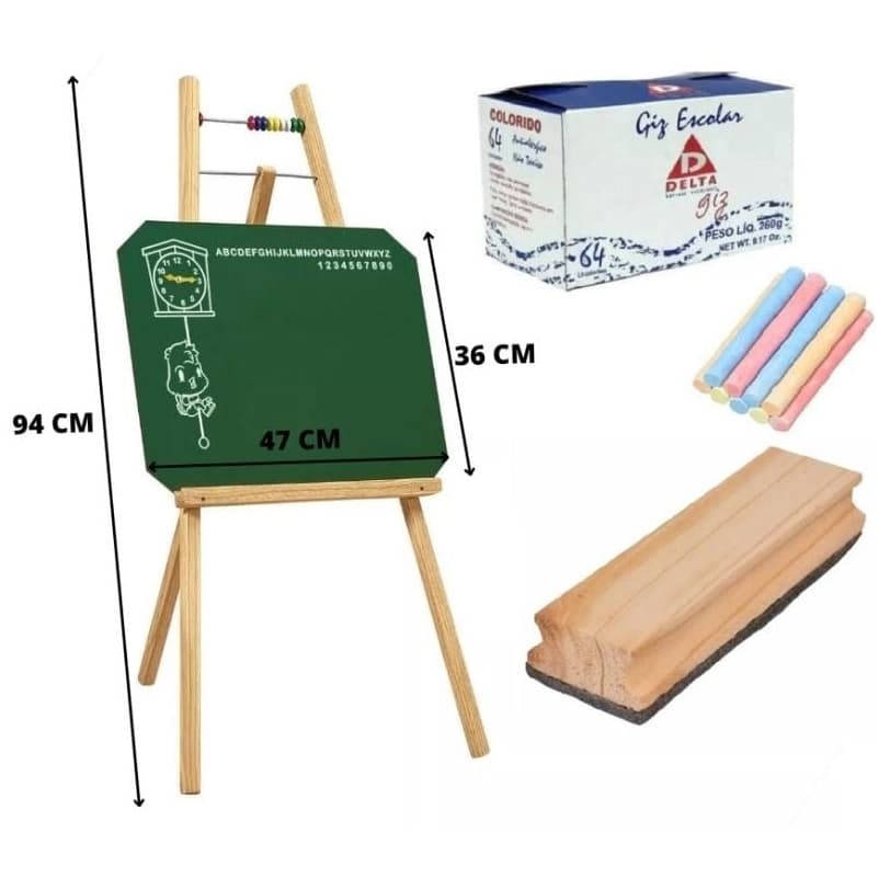 Lousa Quadro Verde Infantil C/ Cavalete + Giz E Apagador