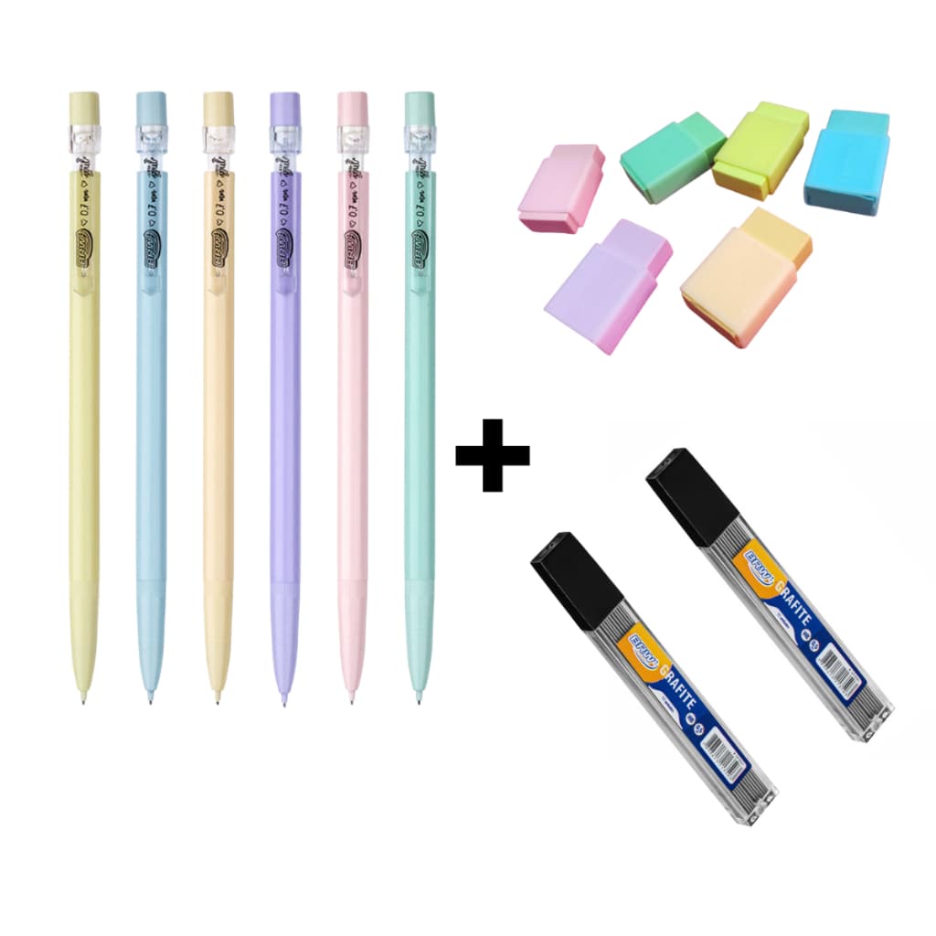 Kit 1 Lapiseira, 24 Grafites e 1 Borracha.