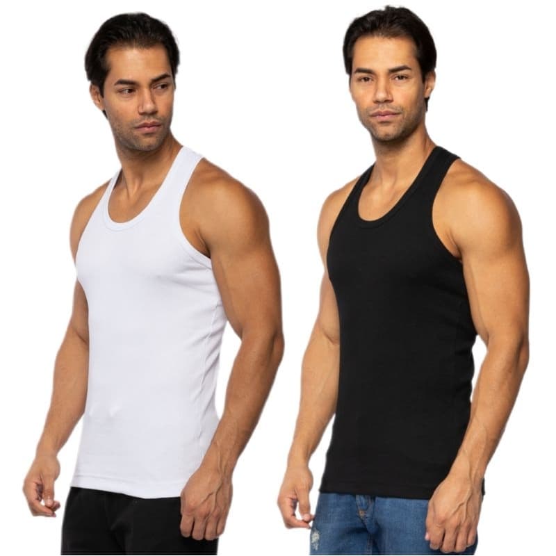 Kit 2 Camisetas Regatas Masculina Americana Canelada  Algodão Elastano