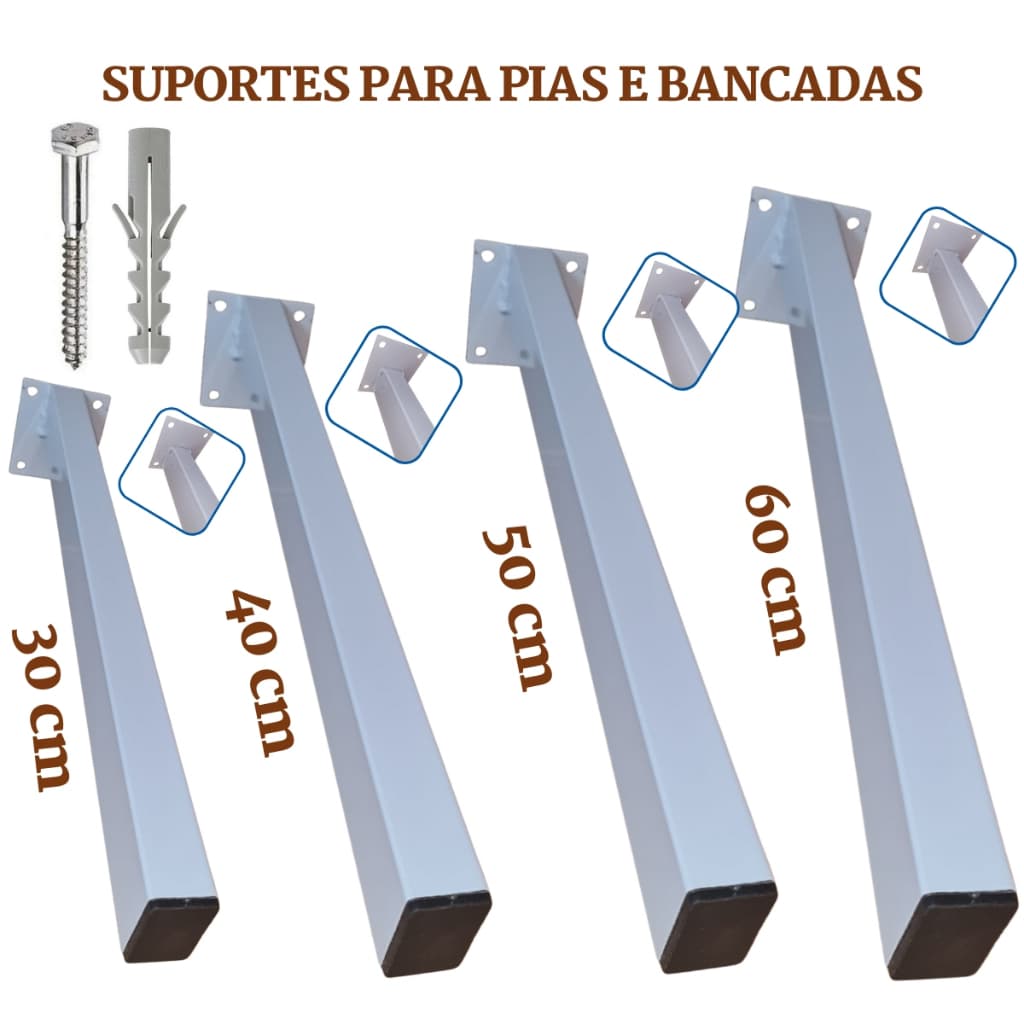 Suporte para Pia de Parafusar de 30 a 60cm 1un Grapa Bancada Granito com Kit de Parafusos e Buchas