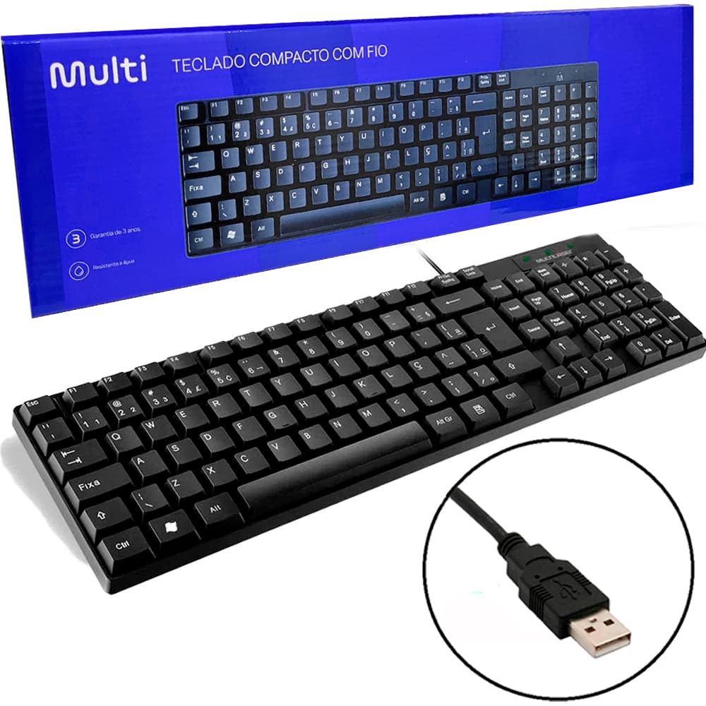 Teclado Básico Para Pc Usb Multilaser Preto Silencioso Slim Abnt2 Macio Pouco Barulho Tc193