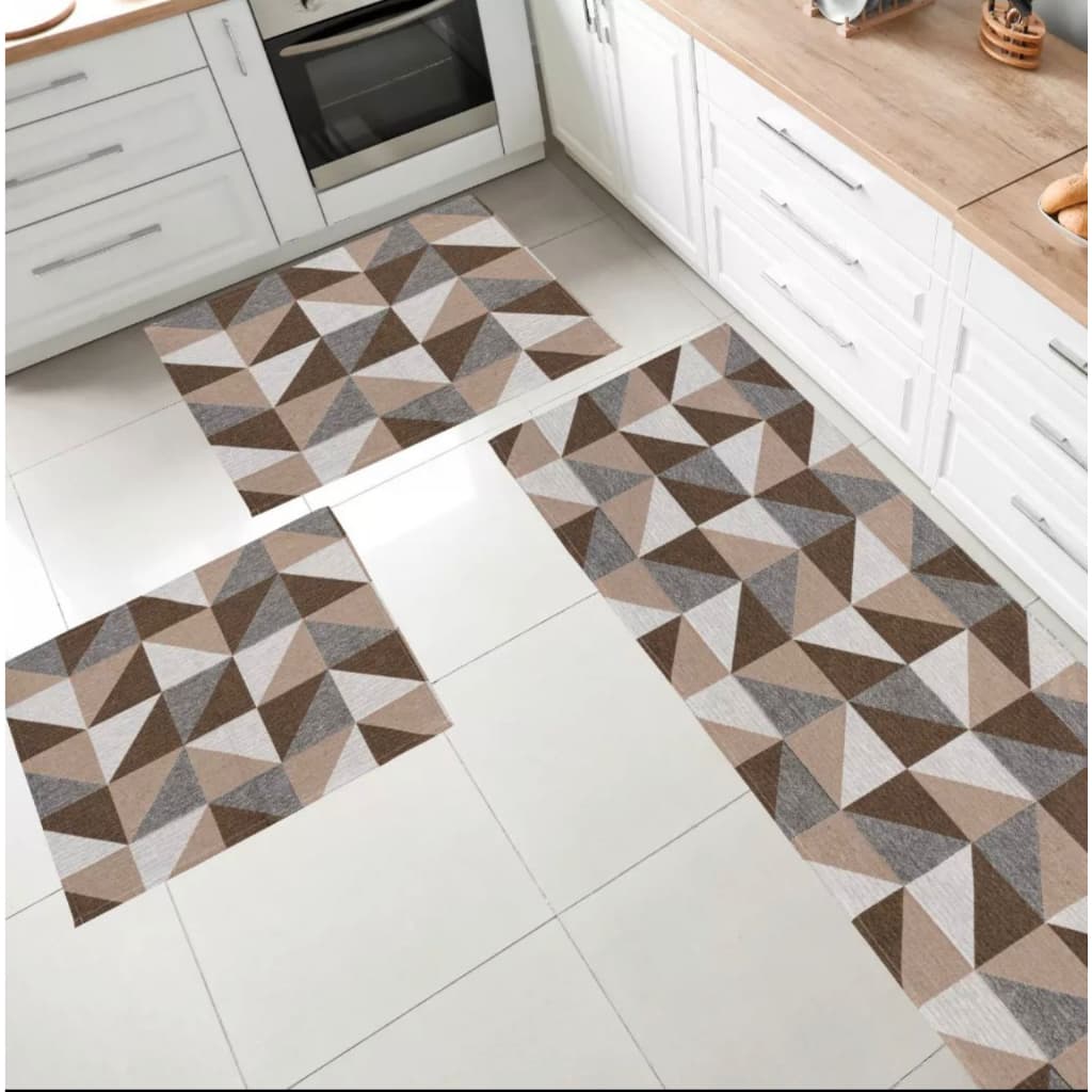 Kit Passadeira Para Cozinha 3 peças Antiderrapante Geométrica Jacquard Emborrachado com Acabamento na Bainha