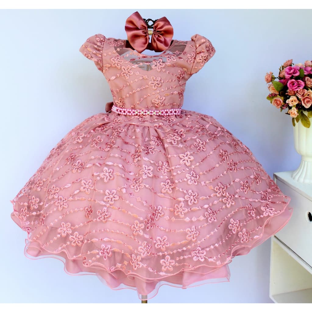 Vestido De Festa Luxo Princesa Florista Com Tiara