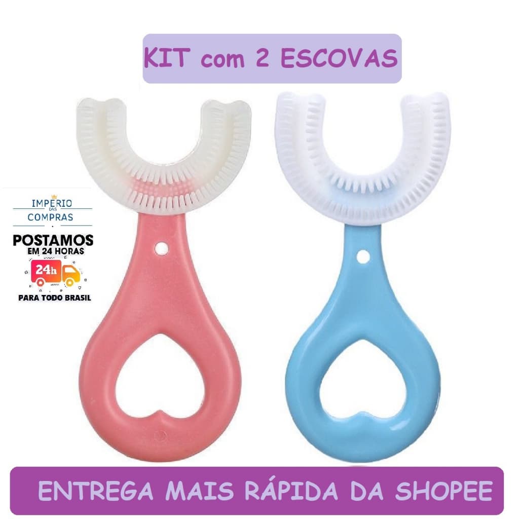 Kit com 2 Escovas de dentes em forma de U de 360 graus para crianças, bebê infantil 2-6, Escova macia em forma de U para crianças.