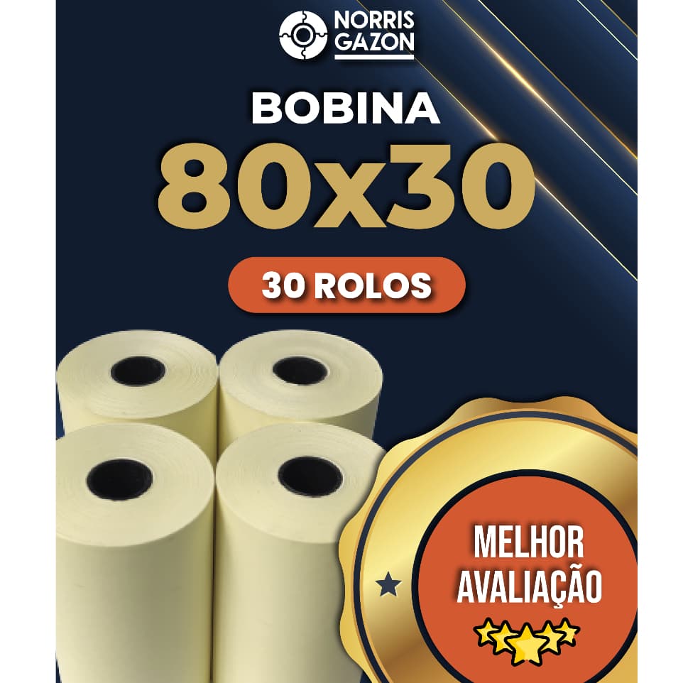 Bobina Termica 80x30 Amarela  caixa com 30 rolos.