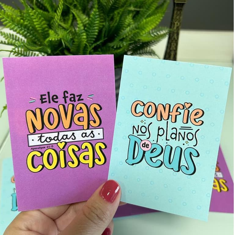 KIT com 50 Folhetos bíblicos | Motivacional | Cartão cliente | 10x7 | 90g | Papelaria