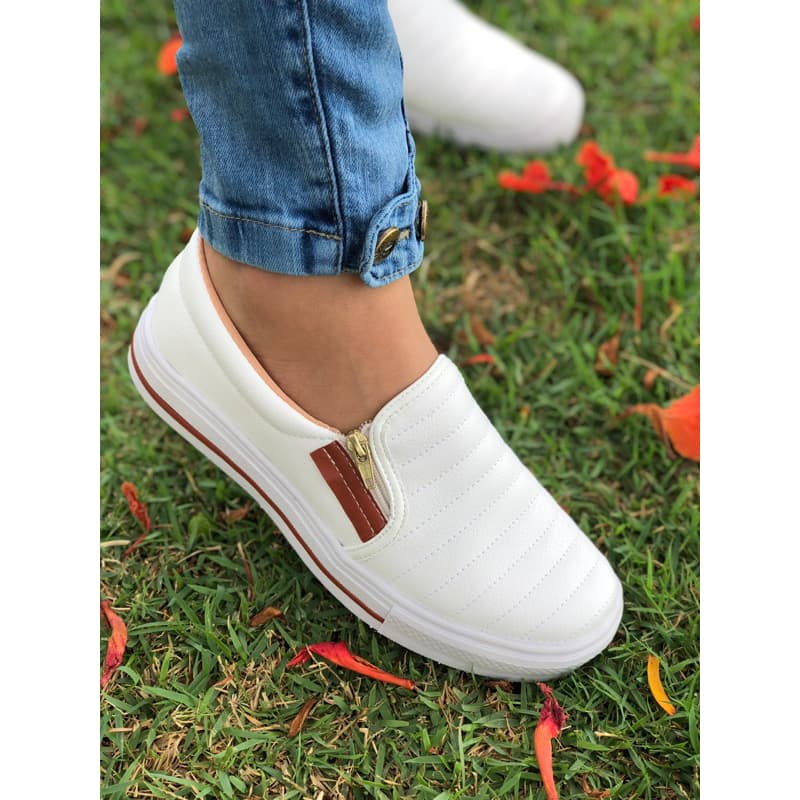 Tênis Sapatênis Sapatilha Feminino Casual Slip On Ajuste Elástico e Zíper Confortável Envio Imediato