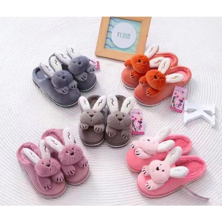 Pantufa Coelho Detalhado Pelúcia infantil Para Inverno Quente Antiderrapante - Confortável