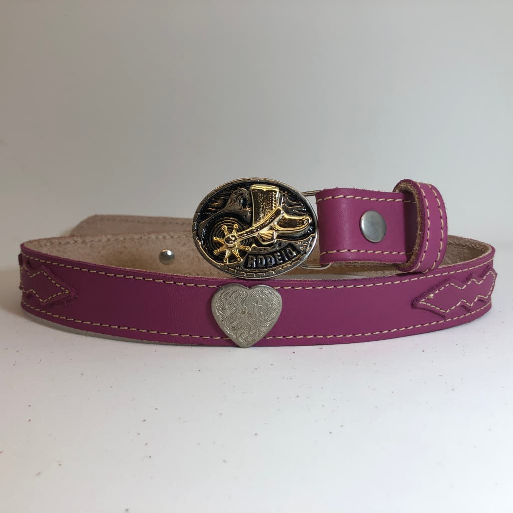 Cinto Country Infantil Feminino Rosa Couro Legítimo C/ Fivela Removível e Apliques