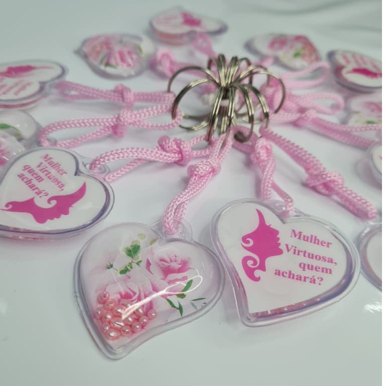 Chaveiro Coração, Mulher Virtuosa. kit com 12 pçs. rosa
