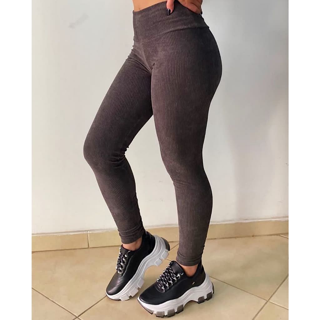 Calça Veludo Feminina Legging Cintura Alta Grossa Forrada Cotelê Moda Lisa Quentinha