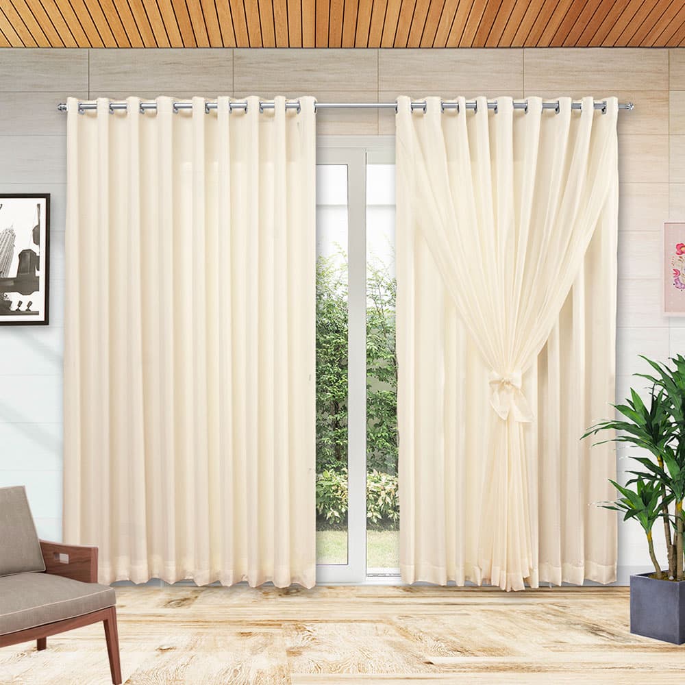 Cortina 6,00 x 2,70 para varão microfibra com voil- Cortina Para janela de Sala ou Quarto