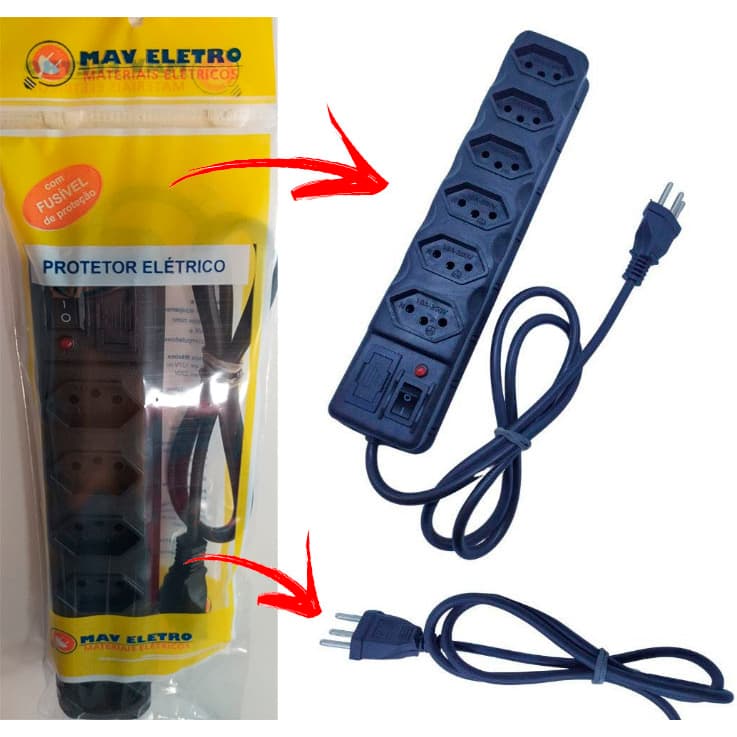 Filtro de Linha 3 4 5 e 6 Tomadas Extensão Elétrica Régua
