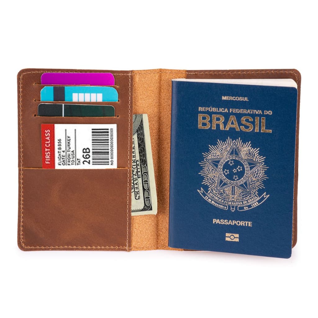 Porta Passaporte Documentos Cartões/cédulas Couro Legítimo-01