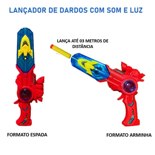 Lançador de Dardos c/ 02 Formatos e c/ Som e Luz + 03 Dardos