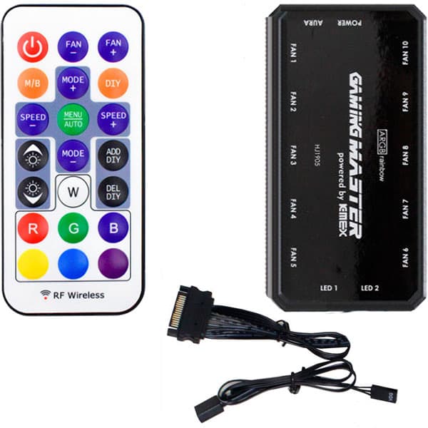 Controladora ARGB Para Cooler Fans RGB 6 Pinos 12v Suporta até 10 Fans ARGB Controle Remoto + Cabos