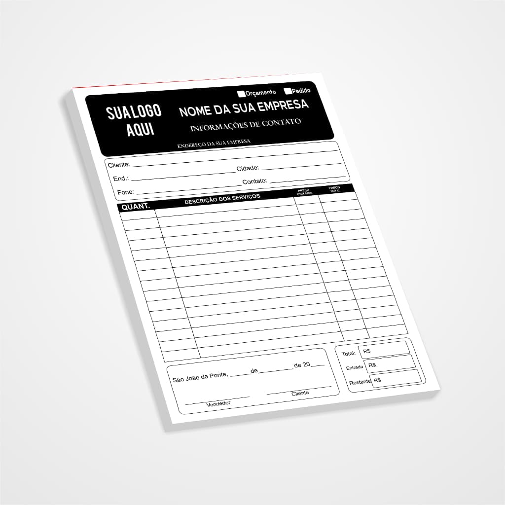 BLOCO TALÃO DE NOTAS PERSONALIZADO 100 PÁGINAS