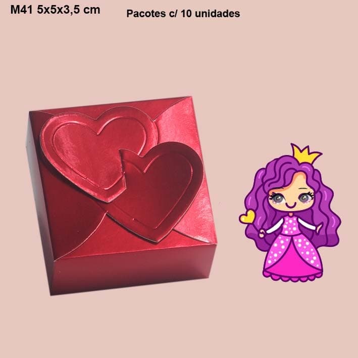 Embalagem M41 Coração em papel cartão Laminado Colorido - 05x05x3,5cm- pacote com 10 unidades