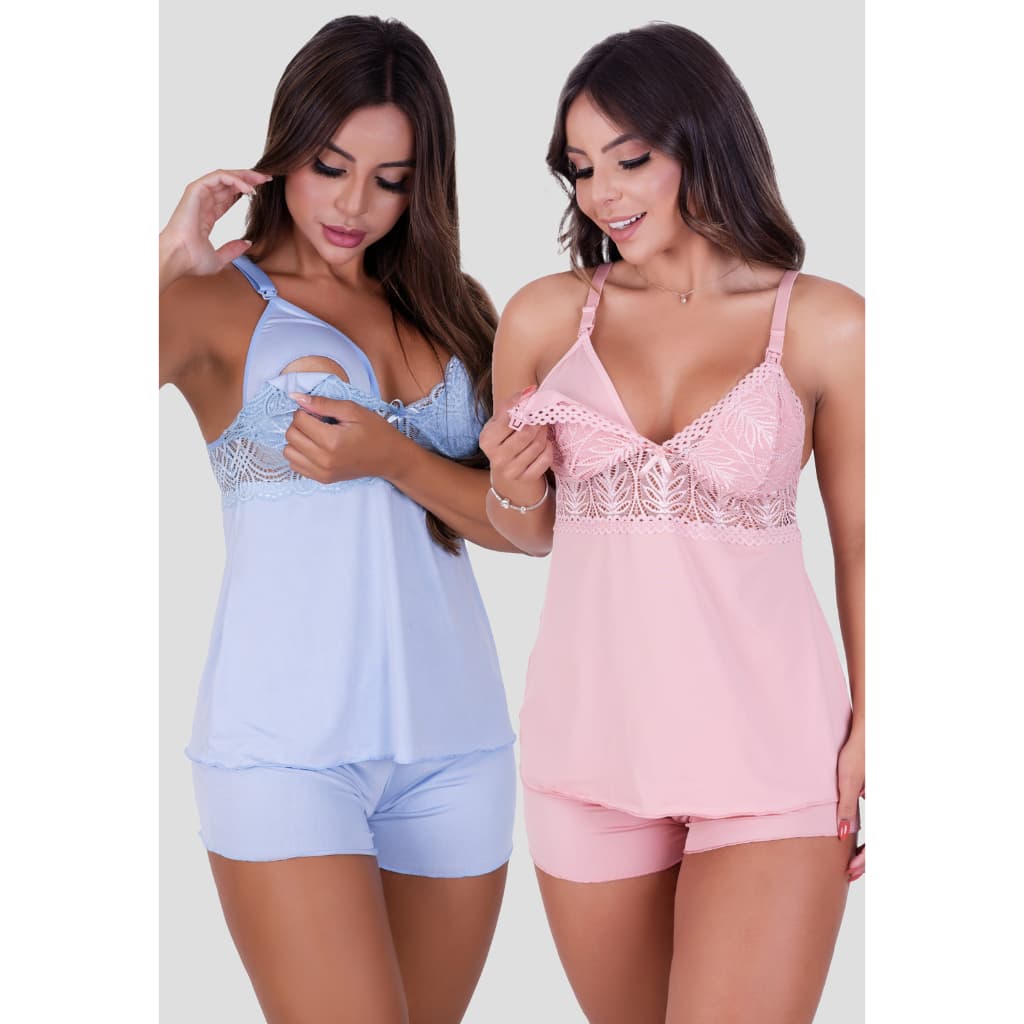 Kit 2 Baby Doll Amamentação Maternidade Pós Parto Gestante