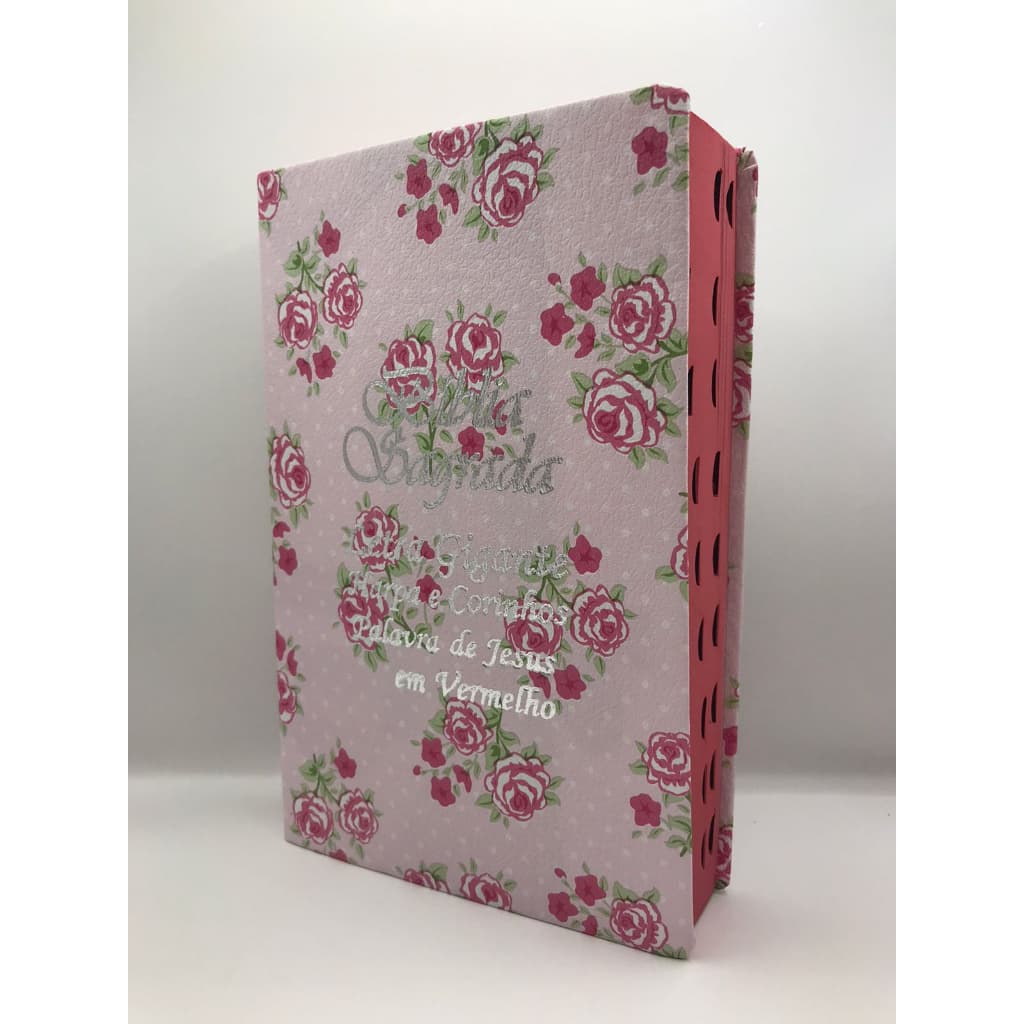 Bíblia Sagrada Tamanho Grande com Harpa Palavras de Jesus em Vermelho Luxo Florida Rosa
