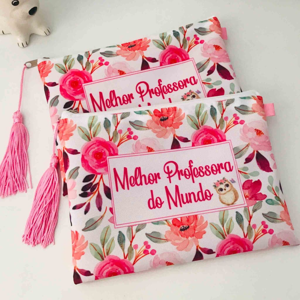 kit com 2 necessaires  Melhor professora do mundo floral