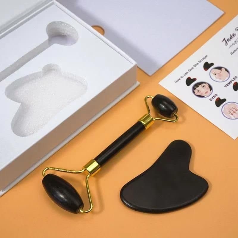 kit 2 Gua Sha Conjunto De Ferramentas De Massagem E Raspagem Jade Roller  QcaG