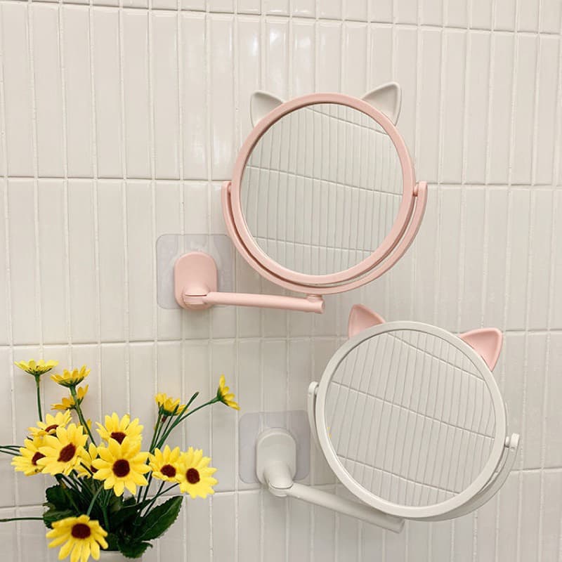 Espelho dobrável de parede no banheiro salão de beleza espelho de maquiagem orelha de gato
