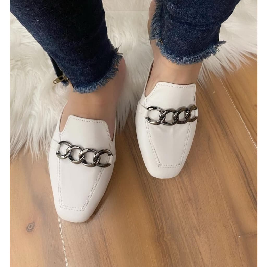 Mule Feminino Sandália Detalhe Corrente Bico Quadrado