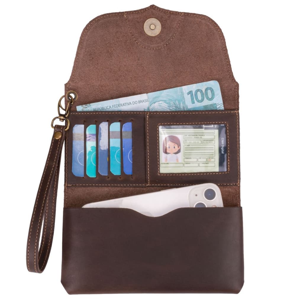 Porta Celular Carteira Feminina 100% Couro Legítimo Rústica