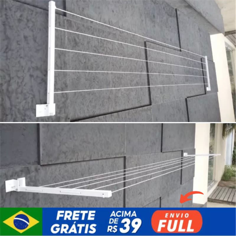 Varal Reforçado 60kg Retratil Parede Aluminio Cor Branco