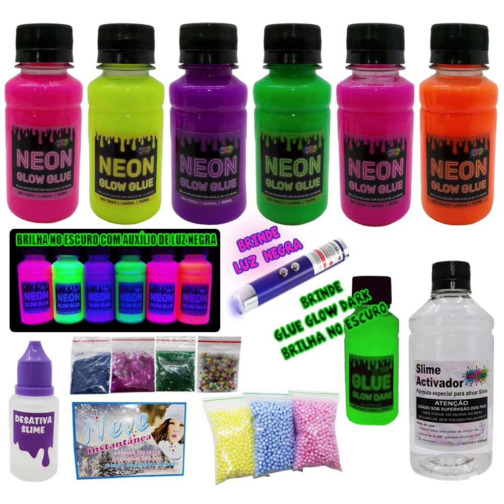 Kit Completo Para Fazer Slime Colas Neon Novidade