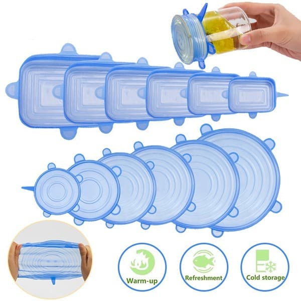 Kit 6 Tampas Panela Silicone Universal Reutilizável Elástica Tampas Silicone Cozinha Geladeira
