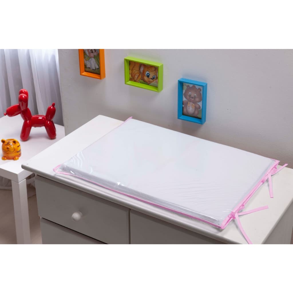 Trocador Para Comoda de Bebê branco com viés rosa - Trocador cômoda de bebê