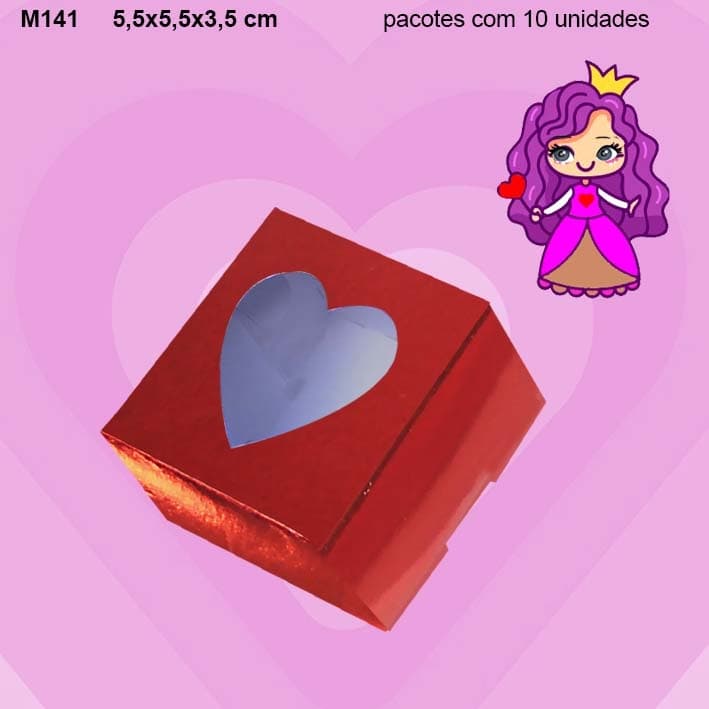 Embalagem M141 Visor Coração em papel cartão Colorido - 5,5x5,5x3,5- pacote com 10 unidades