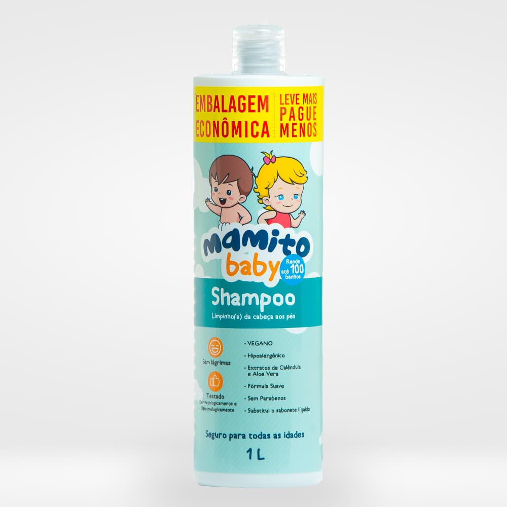 Shampoo/Sabonete Liquido 1Litro MAMITO BABY - Seguro Para Todas as Idades. Sem lágrimas