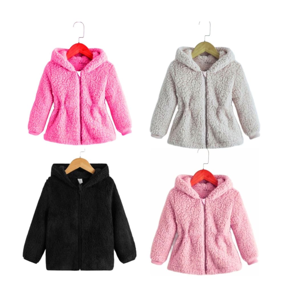 Casaco Teddy Infantil Menina Capuz Touca com Ziper forrado quente feminino  ted Rosa Preto Marrom Lilas Branco Tedy