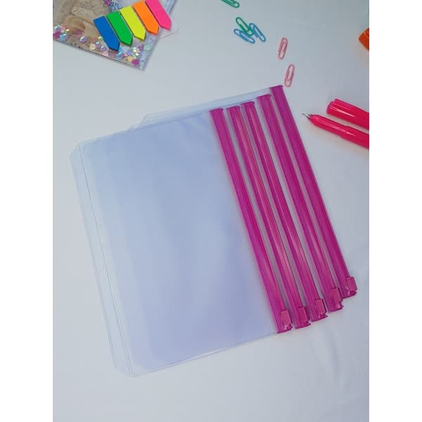 Organizador Estojo PVC Sarja Zip Zap colorido Kit 05 un