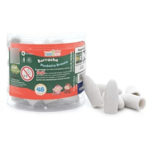 Borracha Escolar Leo Leo - Ponteira Branca 48 Unidade
