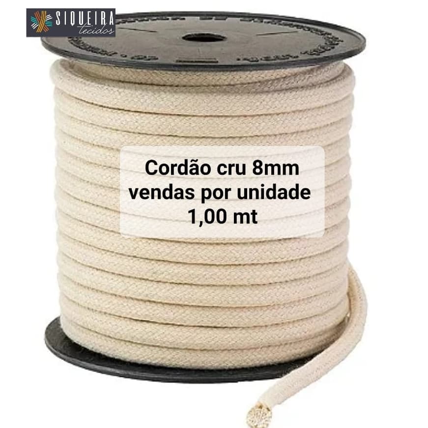 Cordão Trançado Algodão Cru  8mm (vendas por unidades). Cordão para trabalhos de artesanatos.