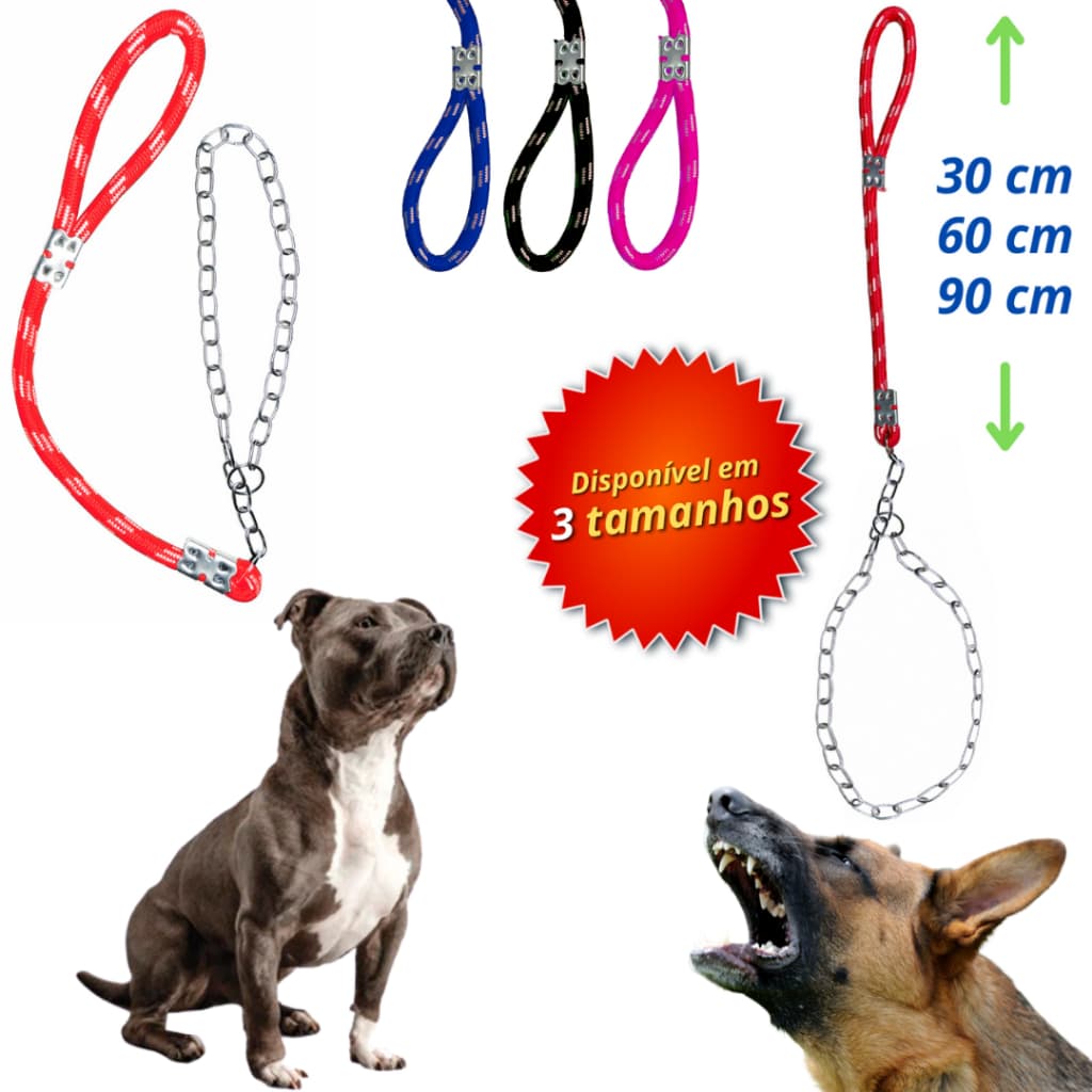 Guia de adestramento coleira corrente enforcador para cães passeio porte grande e porte médio