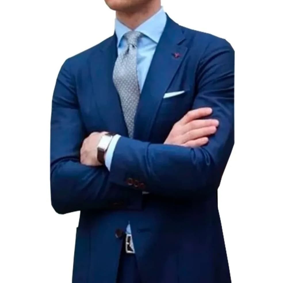 Terno Slim Italiano Premium Azul Marinho - Calça + Blazer
