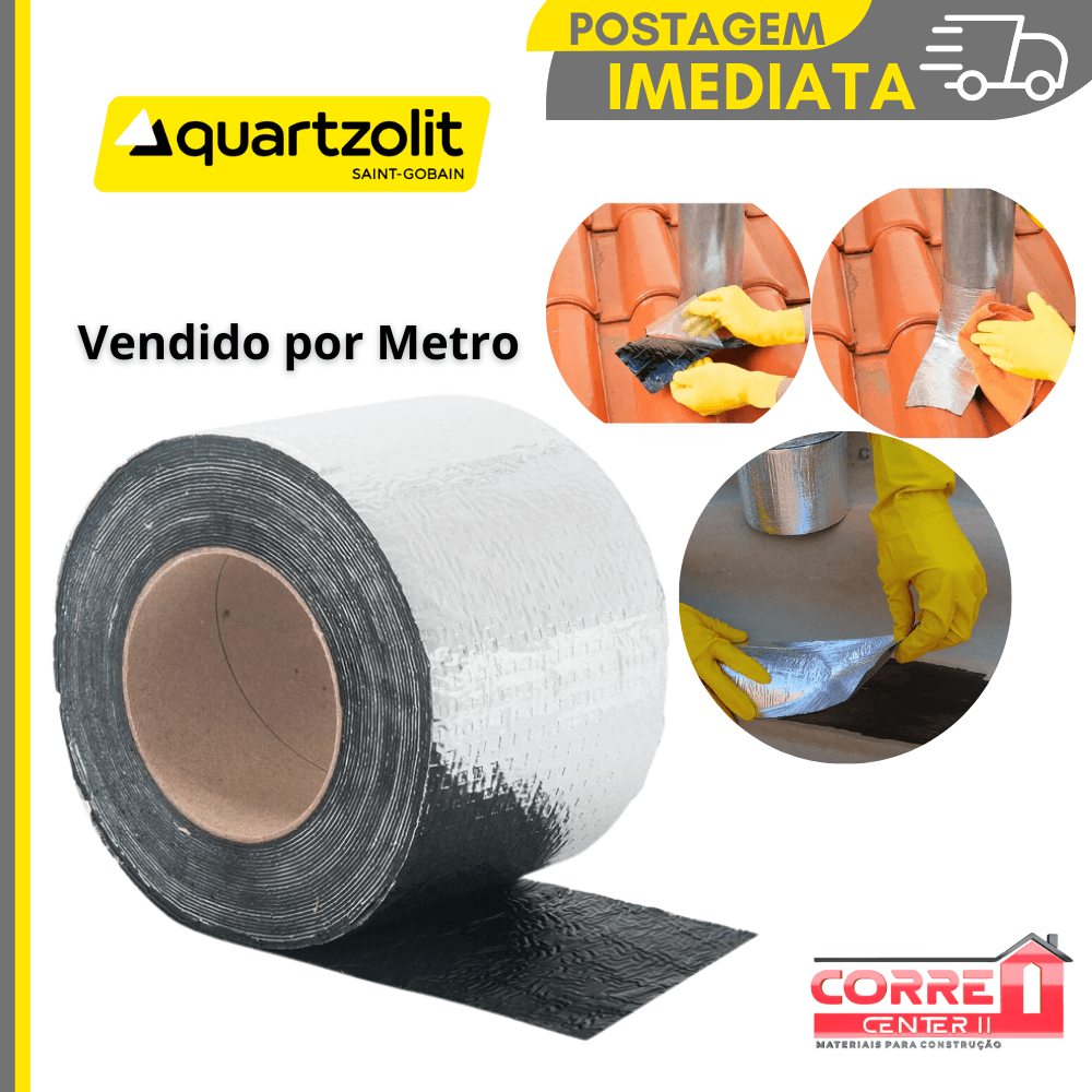 Fita Reparo Aluminio Vedação Vazamentos Telha Veda Tudo Trincas Laje Telhado Telhas Metro x 10cm 20cm 30cm - Quartzolt