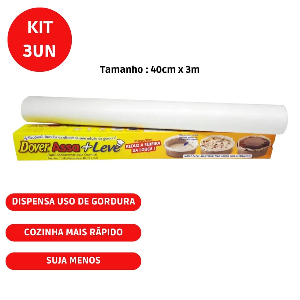Papel Dover Assa+leve Antiaderente 40cm X 3m - Kit Com 3 Un