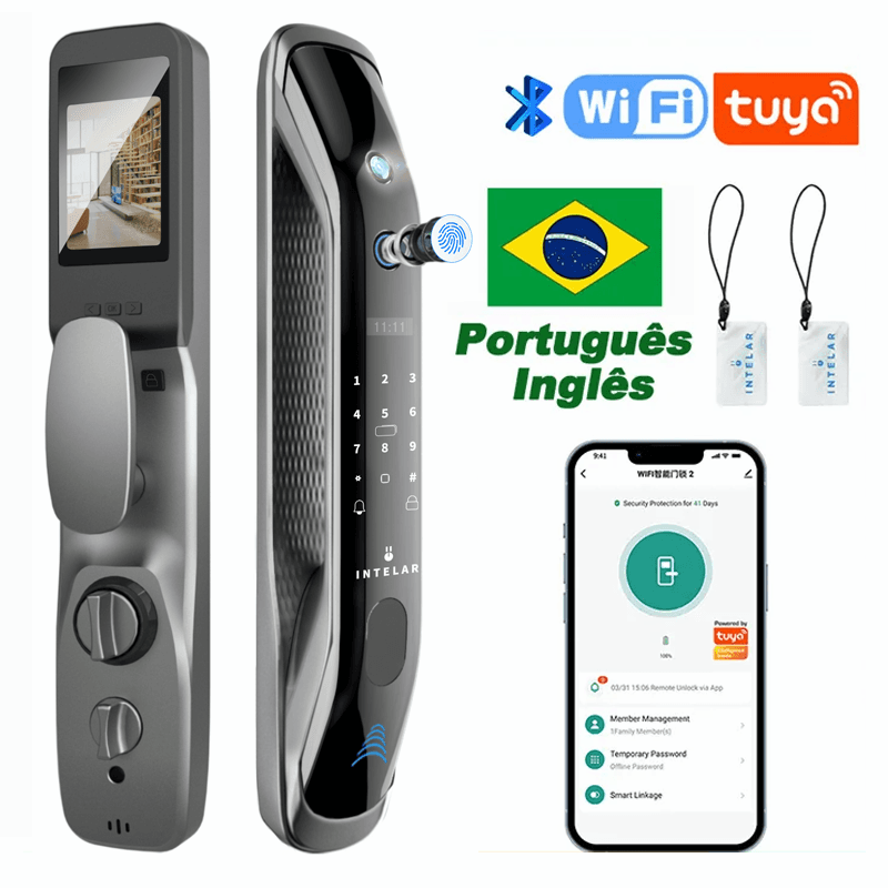 Wi-Fi Porta De Bloqueio Inteligente Com Tuya APP Controle Remoto-Mente/Biométrica De Impressão Digital/Smart Card/Senha/Chave Desbloquear Vida Casa e Bateria Recarregável