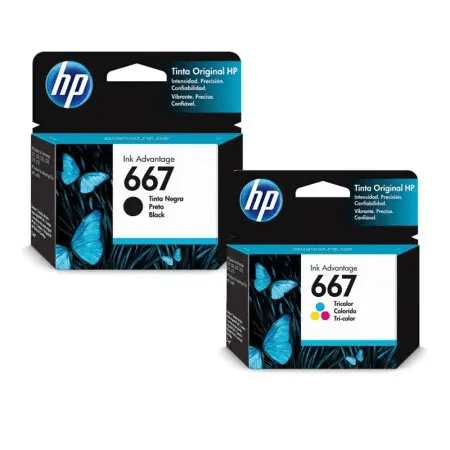 Kit Cartucho Hp 667 Preto + Hp 667 Colorido Original / REVENDEDOR OFICIAL HP / HP Deskejet Ink Advantage: 1275 / 2374 / 2375 / 2376 / 2775 e 2776. HP Deskejet Ink Advantage Plus: 6475 e 6476