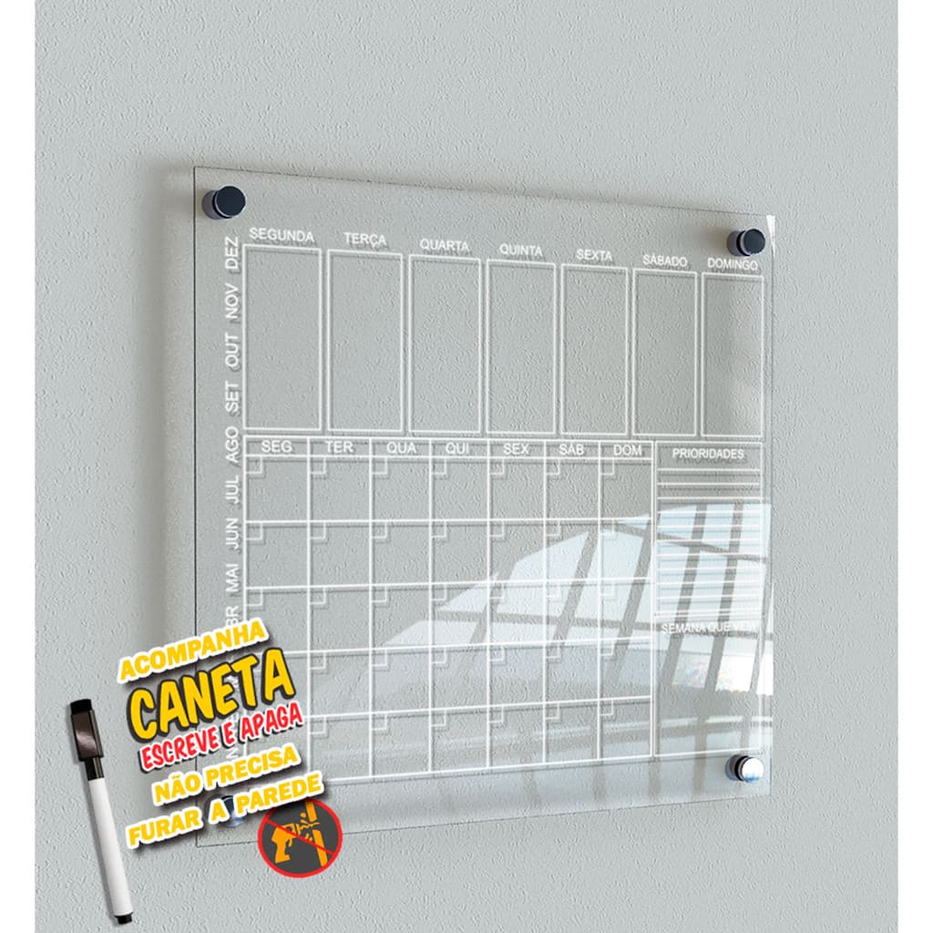 KOOL Calendário Semanal Acrílico Transparente Para Fazer Lista Planejador De 7 Dias De Quadro Branco