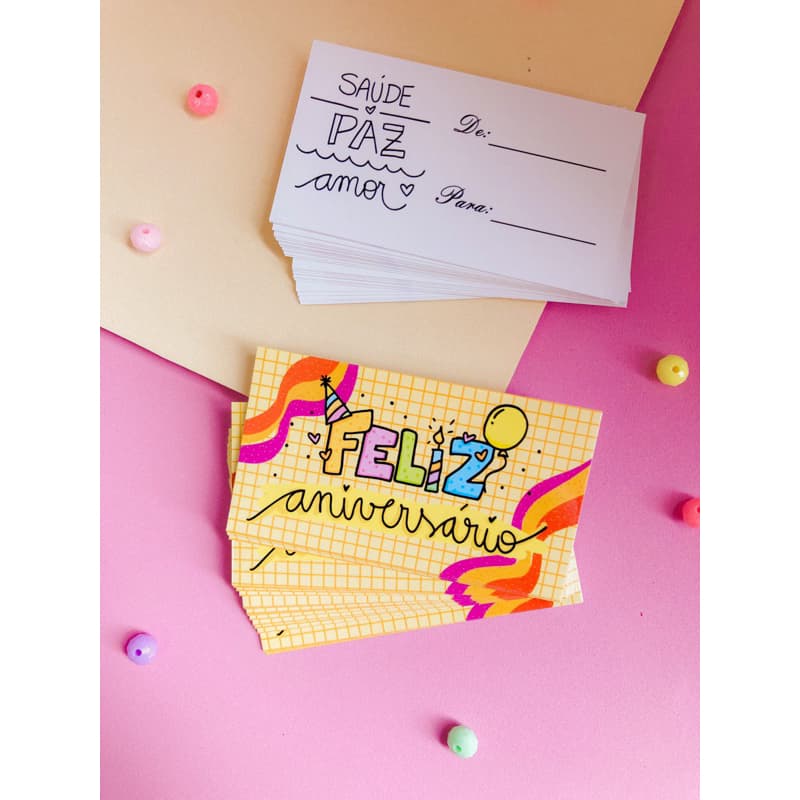 Cartões Tag Feliz Aniversário - 9x5cm - Pronta entrega - 25/50/100 unidades