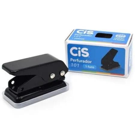 Perfurador De Papel 1 Furo Cis 101 Metal Preto Para 10 Folhas